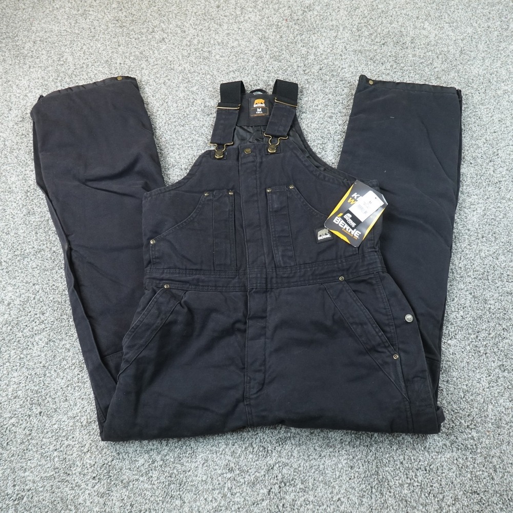 NEW Berne Bib Overalls Mens MT Black Insulated Quilted Lined Duck Canvas Pants